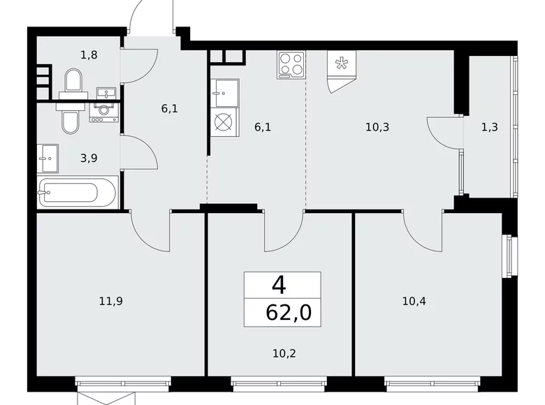 Appartement 4 chambres 62 m² poselenie Desenovskoe, Fédération de Russie