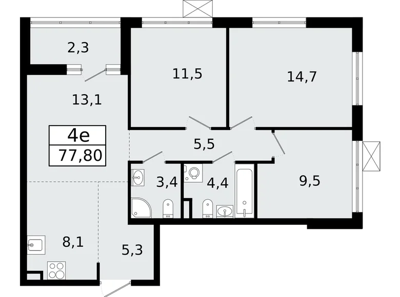 4 room apartment 78 m² Vsevolozhsk, Russia