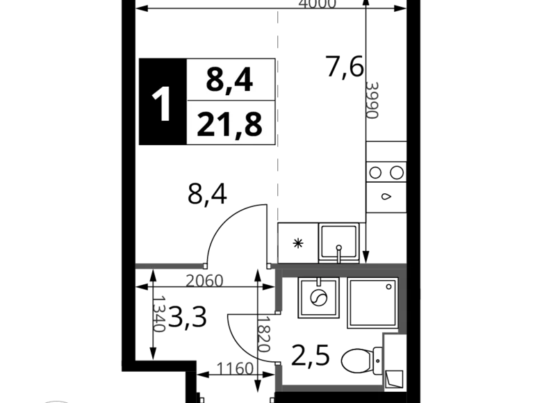 1 room studio apartment 22 m² Khimki, Russia