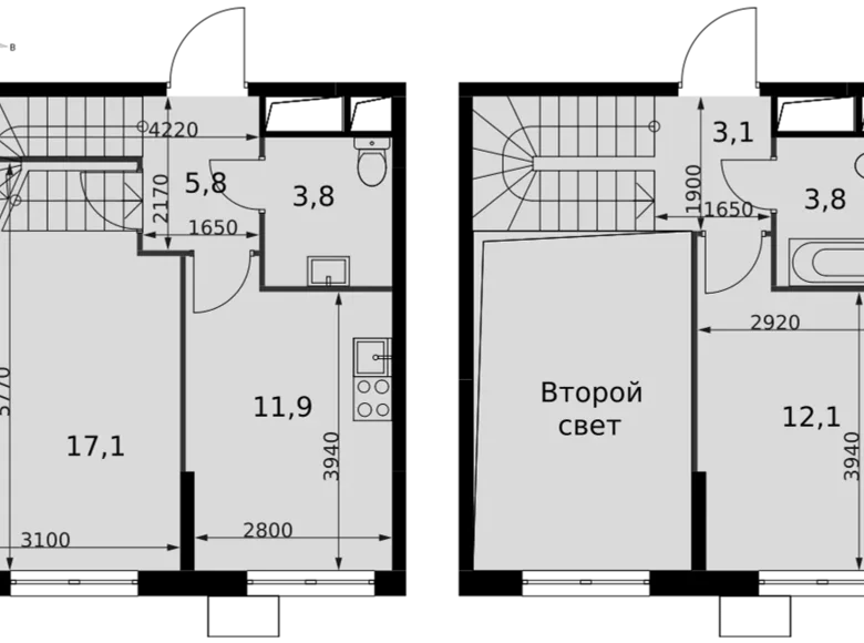 Apartamento 2 habitaciones 58 m² Razvilka, Rusia