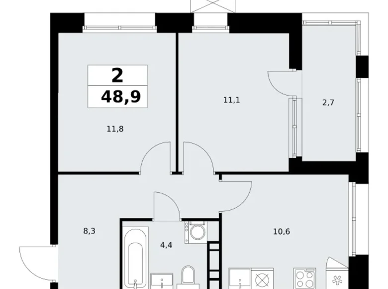 Mieszkanie 2 pokoi 49 m² poselenie Sosenskoe, Rosja