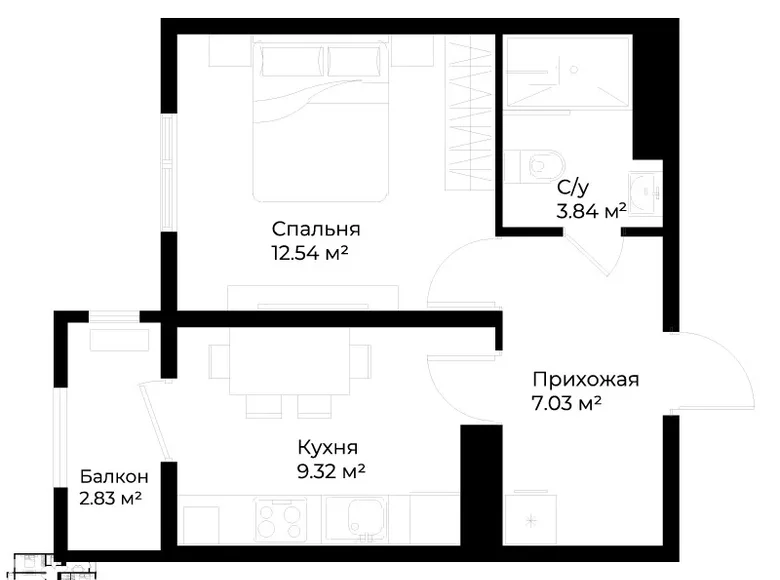 Квартира 1 комната 34 м² Ташкент, Узбекистан