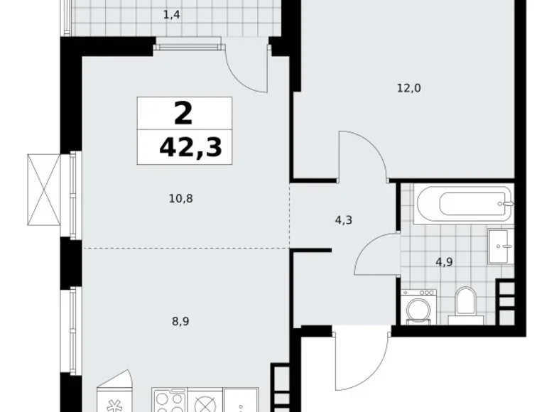 Квартира 2 комнаты 42 м² Юго-Западный административный округ, Россия