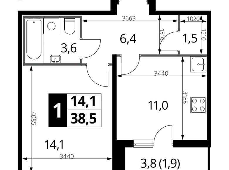 Mieszkanie 1 pokój 38 m² Lubiercy, Rosja