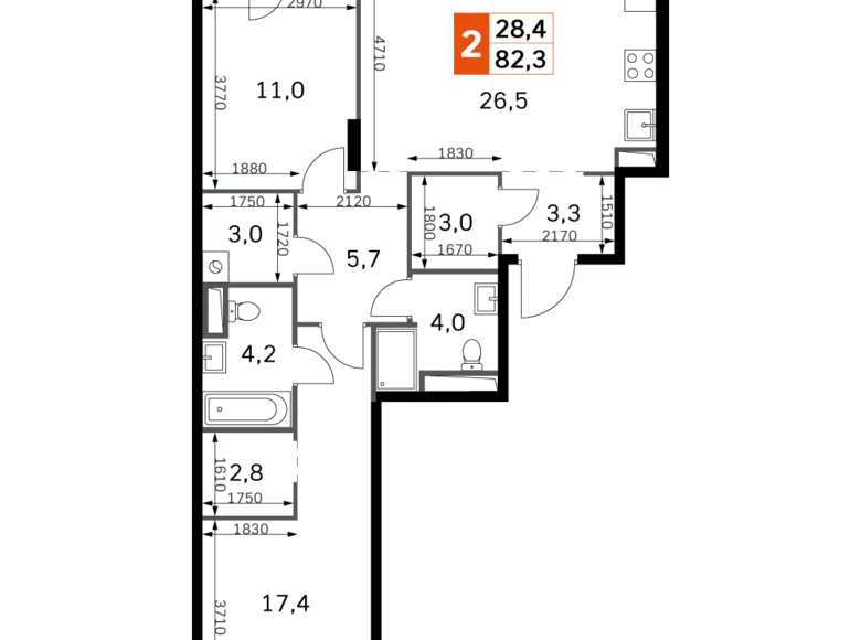 Mieszkanie 3 pokoi 82 m² Moskwa, Rosja