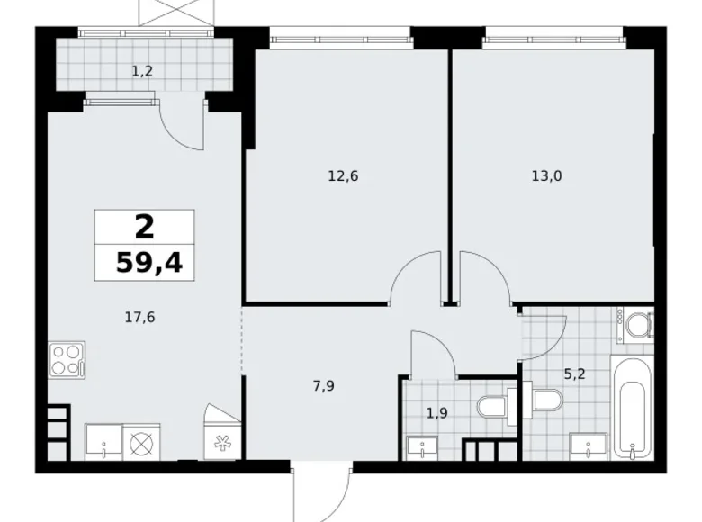 Wohnung 2 zimmer 59 m² Südwestlicher Verwaltungsbezirk, Russland