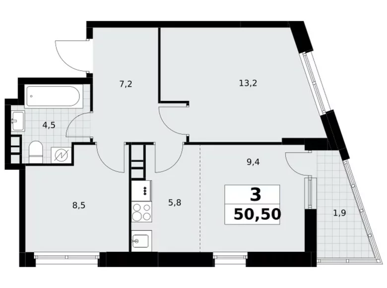 Appartement 3 chambres 51 m² Postnikovo, Fédération de Russie
