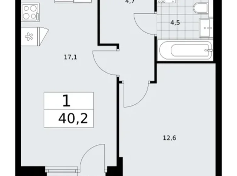 Mieszkanie 1 pokój 40 m² Troick, Rosja