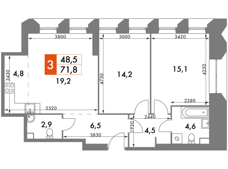 Квартира 3 комнаты 72 м² район Коньково, Россия