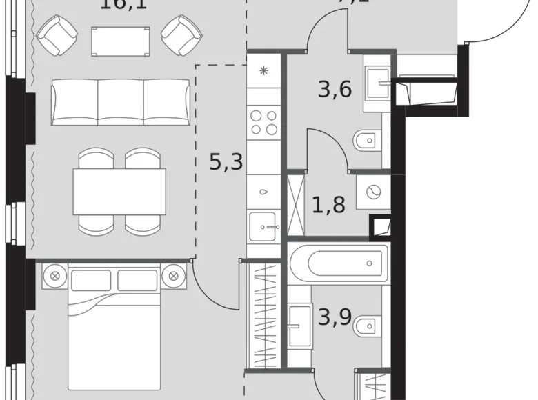 Квартира 2 комнаты 56 м² Северо-Западный административный округ, Россия