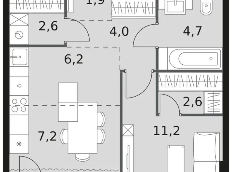 Квартира 1 комната 43 м² Москва, Россия