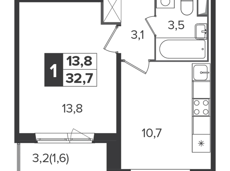 Квартира 1 комната 33 м² Ленинский городской округ, Россия