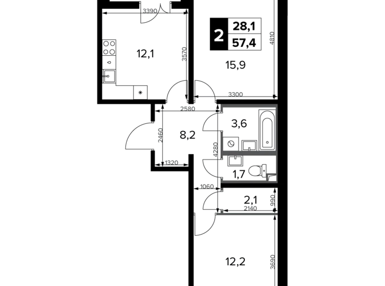 Wohnung 2 zimmer 57 m² Moskau, Russland