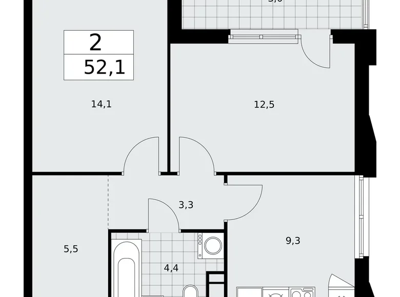 Mieszkanie 2 pokoi 52 m² poselenie Sosenskoe, Rosja