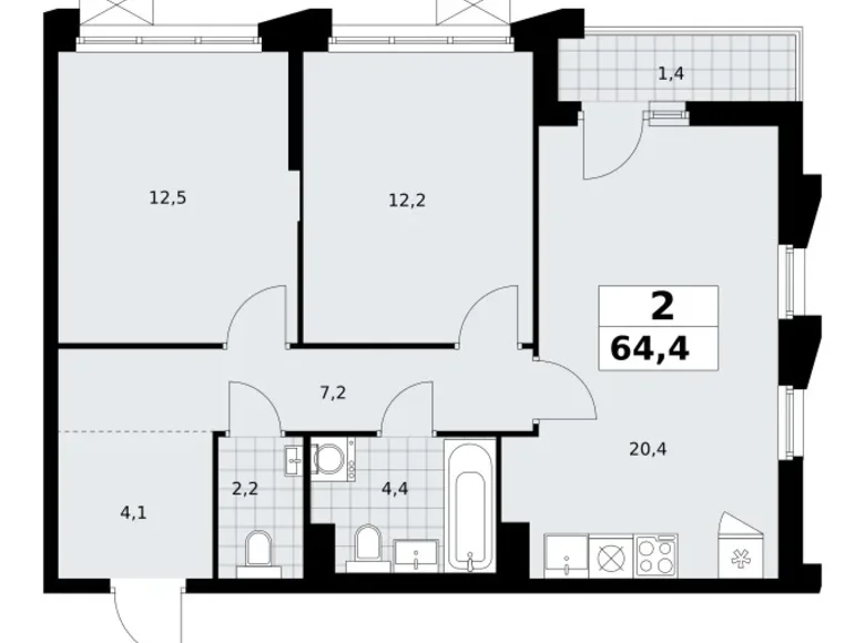 Apartamento 2 habitaciones 64 m² Troitsk, Rusia