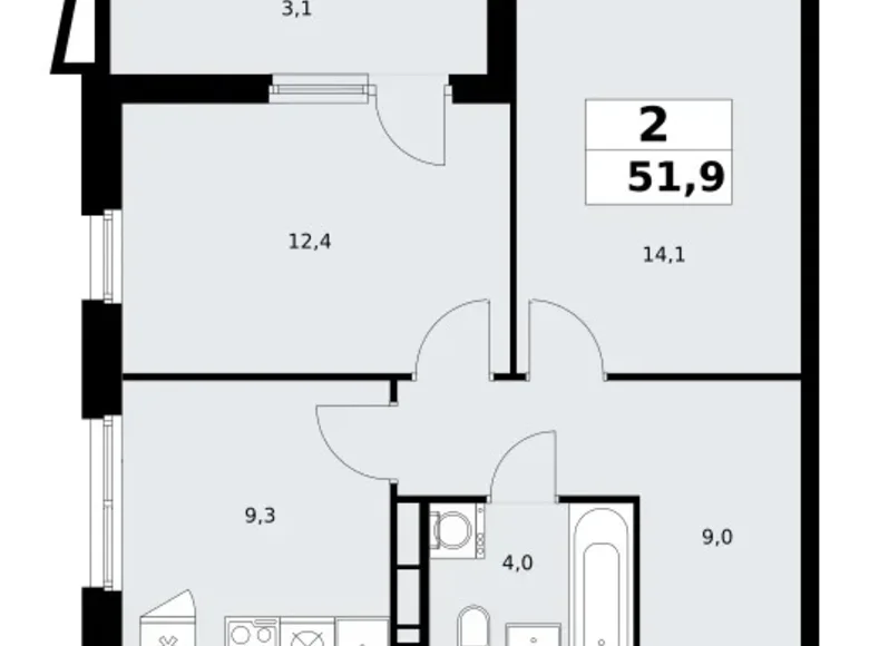 Mieszkanie 2 pokoi 52 m² poselenie Sosenskoe, Rosja