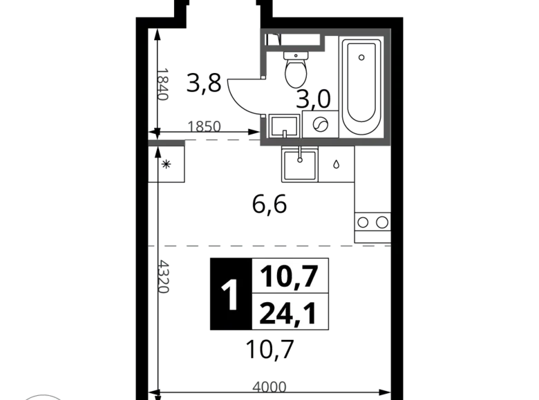 Wohnung 1 Zimmer 24 m² Potapovo, Russland