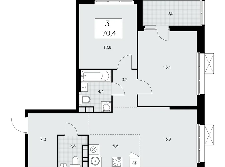 Mieszkanie 3 pokoi 70 m² poselenie Sosenskoe, Rosja