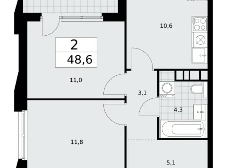 2 room apartment 49 m² poselenie Sosenskoe, Russia