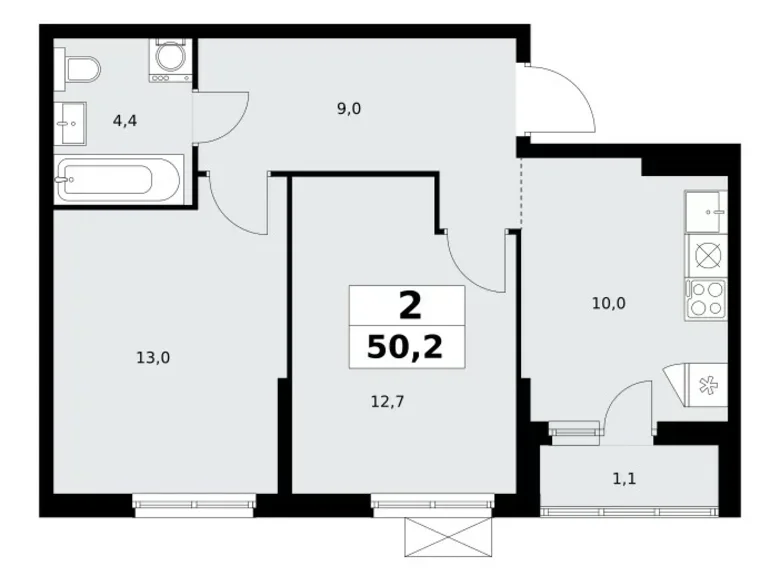 Mieszkanie 2 pokoi 50 m² poselenie Sosenskoe, Rosja