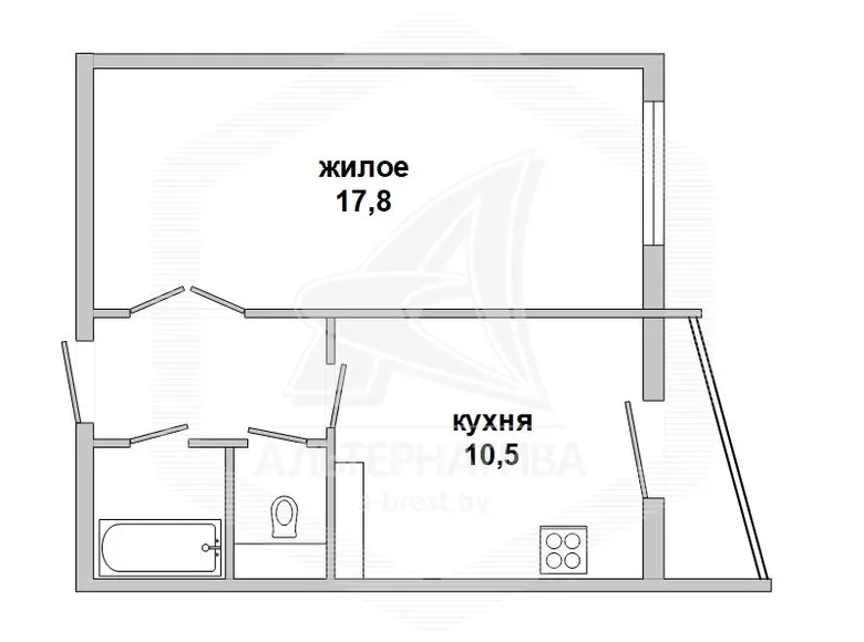 Mieszkanie 1 pokój 37 m² Brześć, Białoruś