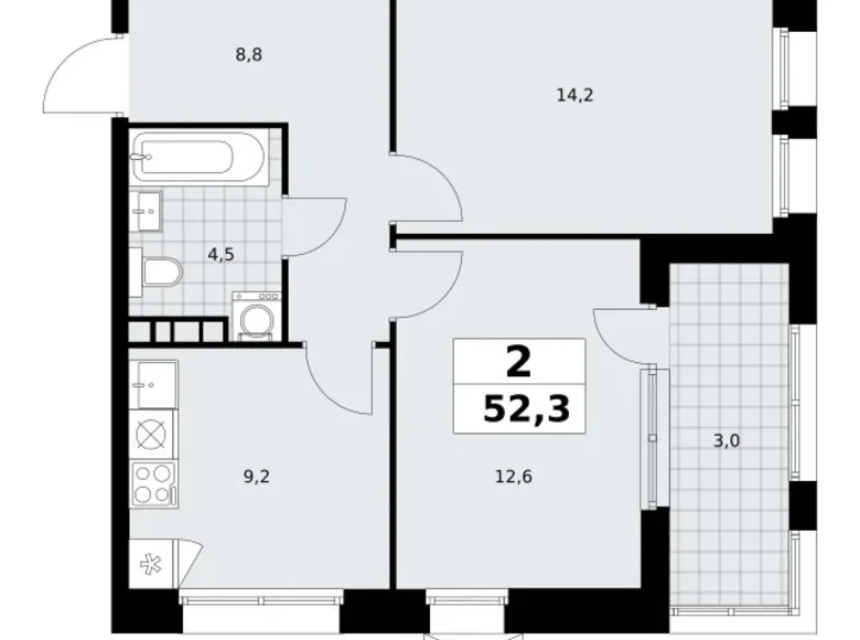 Mieszkanie 2 pokoi 52 m² poselenie Sosenskoe, Rosja