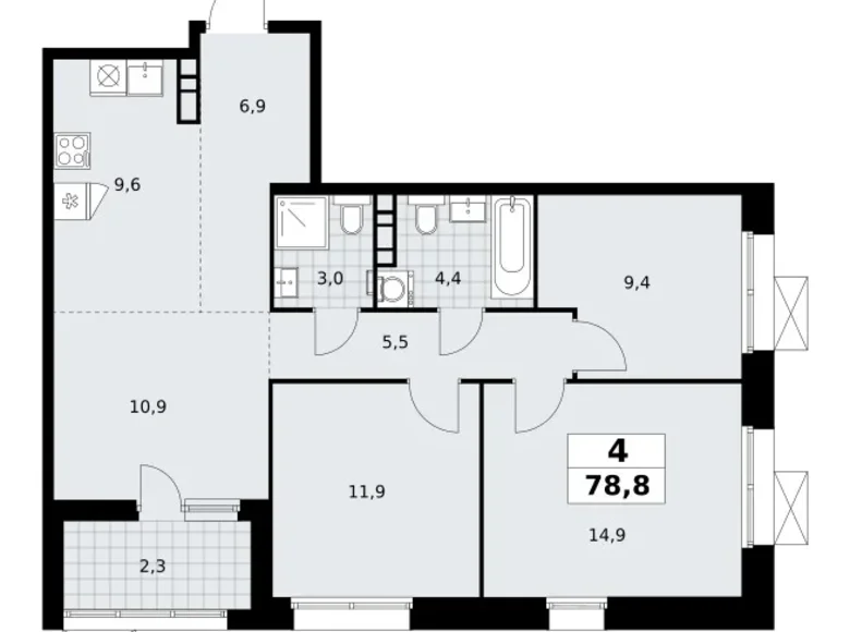 Apartamento 4 habitaciones 79 m² poselenie Sosenskoe, Rusia