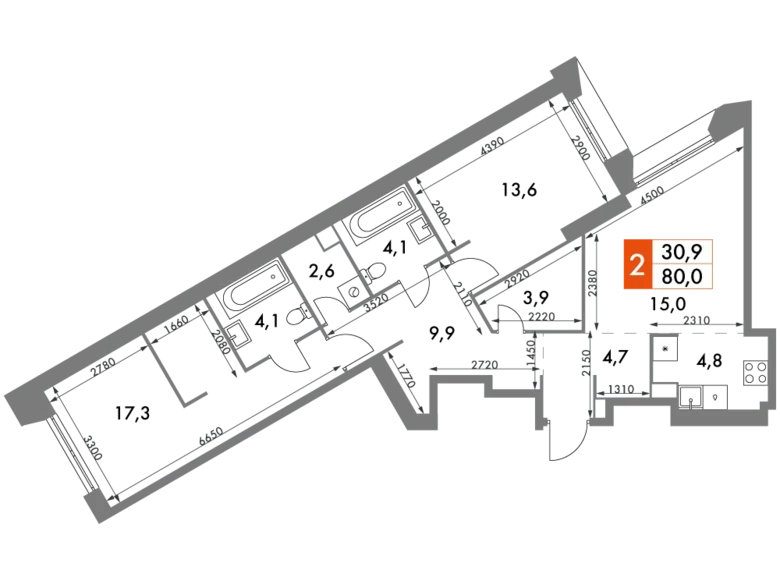 Квартира 2 комнаты 80 м² район Коньково, Россия