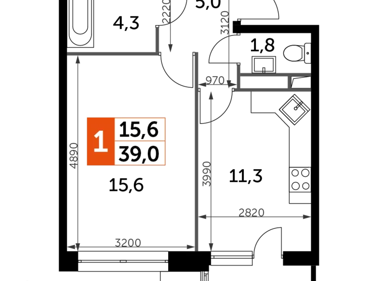 Wohnung 1 zimmer 39 m² Veshki, Russland