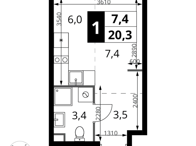 Студия 1 комната 20 м² Химки, Россия