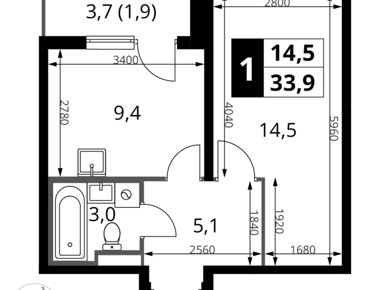 Wohnung 1 zimmer 34 m² Potapovo, Russland