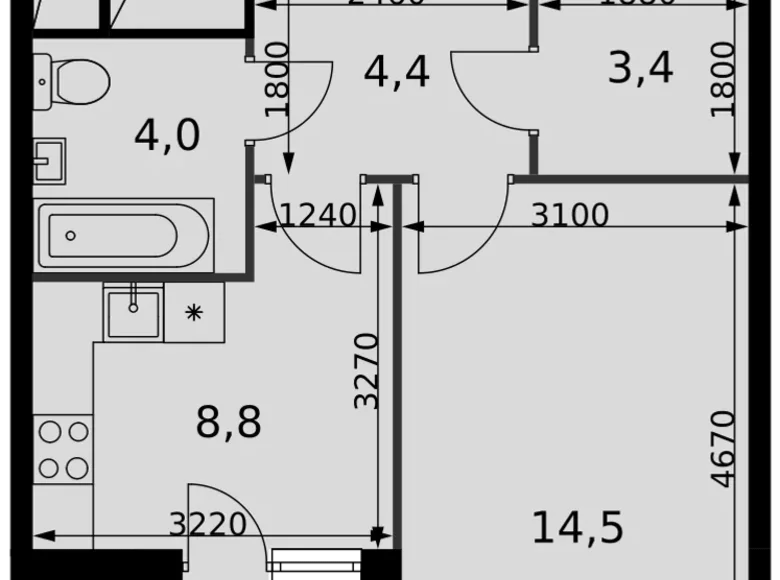 Mieszkanie 1 pokój 37 m² Razvilka, Rosja