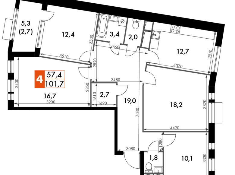 Квартира 4 комнаты 102 м² Развилка, Россия