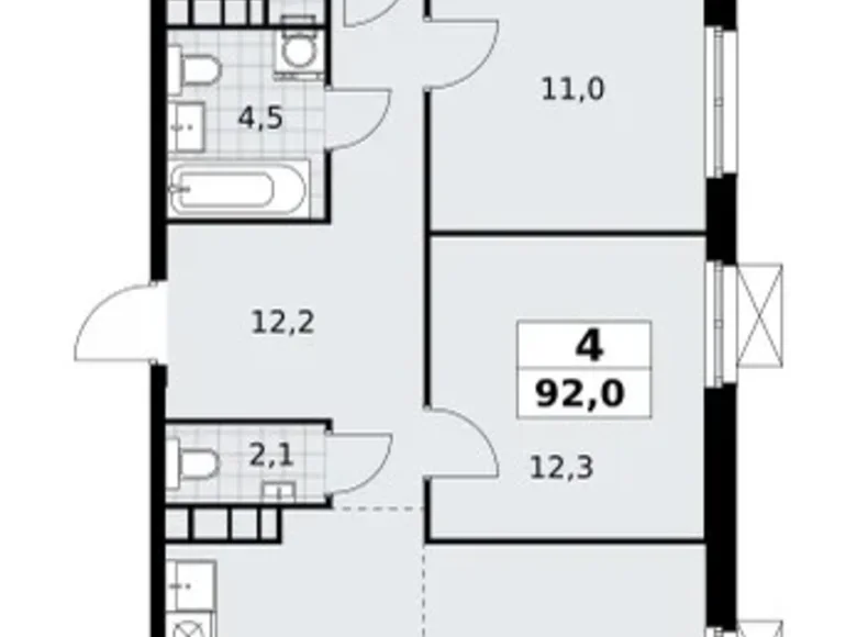 4 room apartment 92 m² South-Western Administrative Okrug, Russia