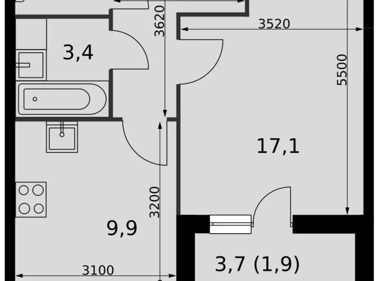 1 room apartment 41 m² Razvilka, Russia