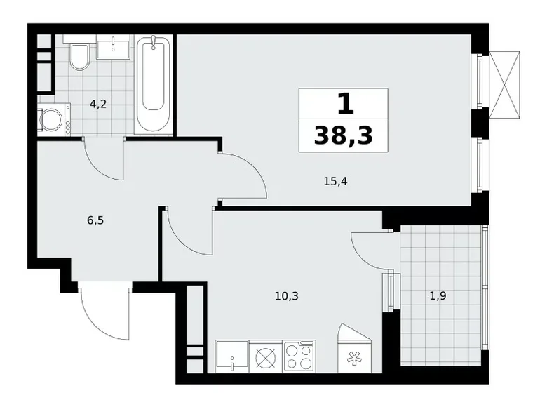 1 room apartment 38 m² Moscow, Russia