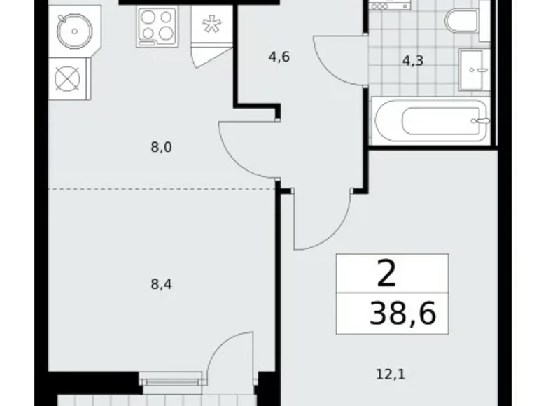 Квартира 2 комнаты 39 м² Москва, Россия