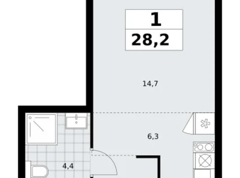 1 room apartment 28 m² Troitsk, Russia