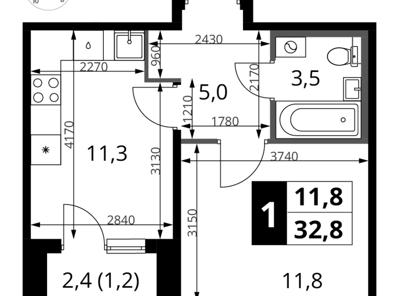 Appartement 1 chambre 33 m² Khimki, Fédération de Russie