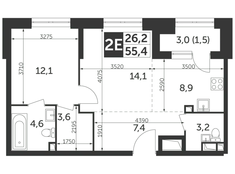 Apartamento 2 habitaciones 55 m² North-Eastern Administrative Okrug, Rusia