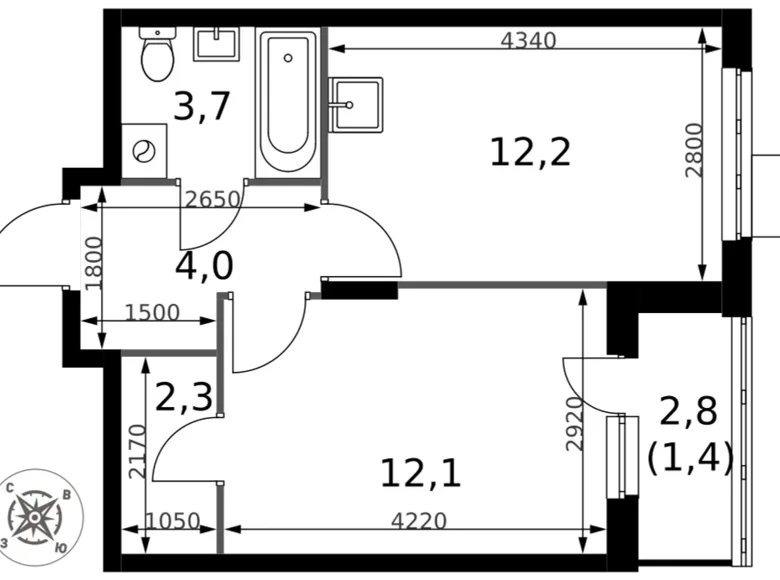 Квартира 1 комната 36 м² Сапроново, Россия