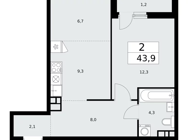 Appartement 2 chambres 44 m² poselenie Sosenskoe, Fédération de Russie