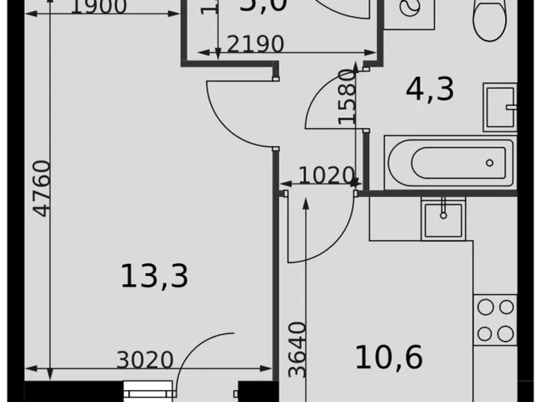 Apartamento 1 habitación 35 m² Razvilka, Rusia