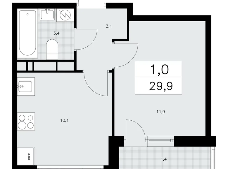 1 room apartment 30 m² Moscow, Russia