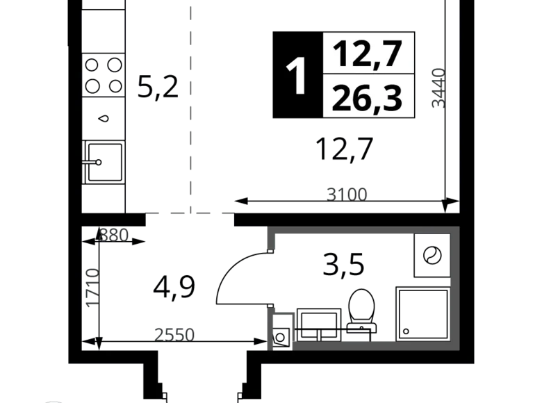 Kawalerka 1 pokój 26 m² rejon leniński, Rosja