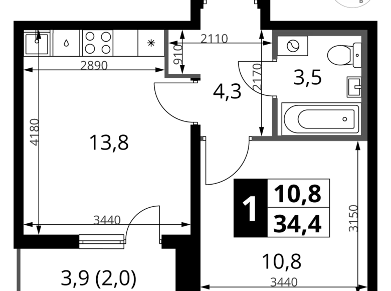 Mieszkanie 1 pokój 34 m² rejon leniński, Rosja