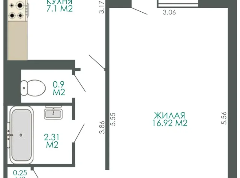 1 room apartment 35 m² Minsk, Belarus