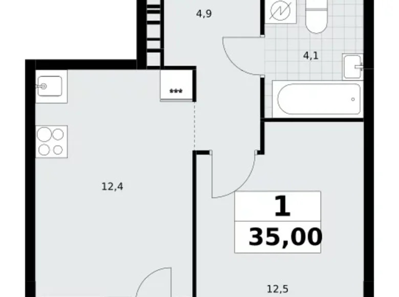 Квартира 1 комната 35 м² Postnikovo, Россия