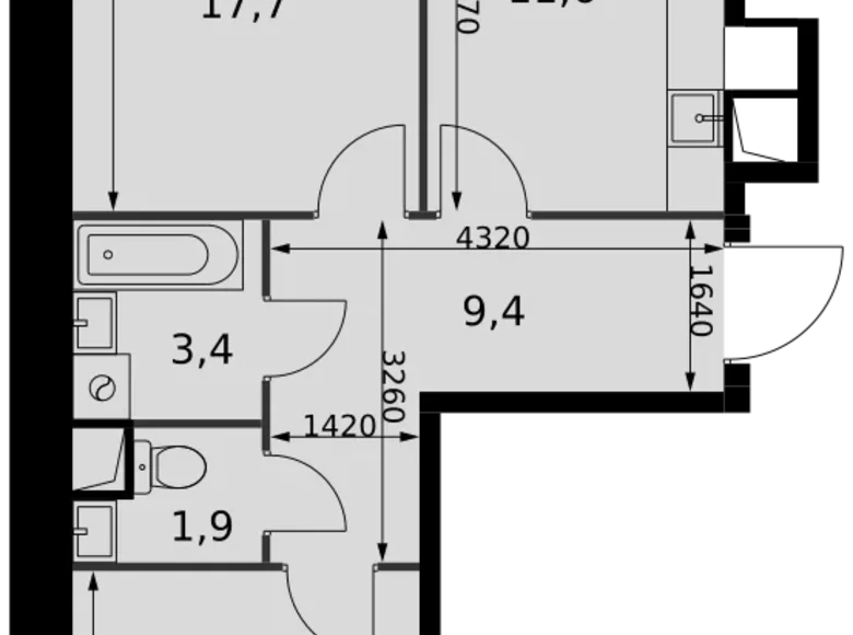 Квартира 2 комнаты 59 м² Развилка, Россия