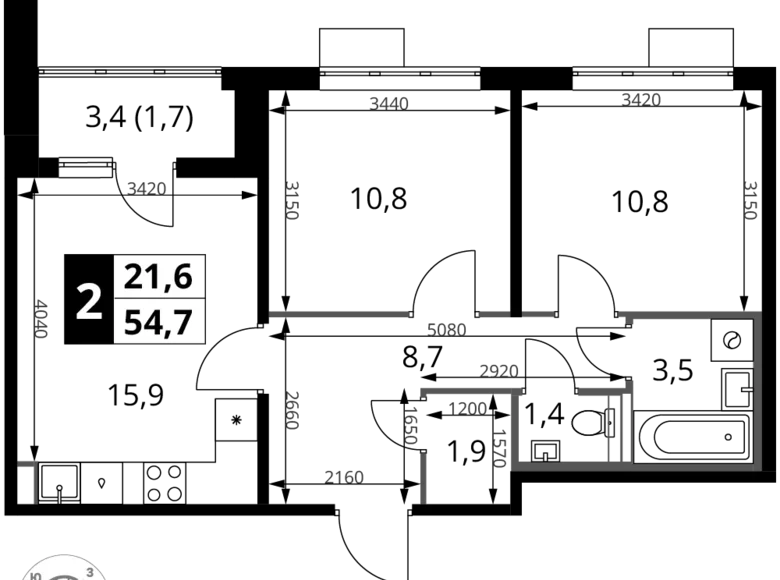 Mieszkanie 2 pokoi 55 m² Chimki, Rosja